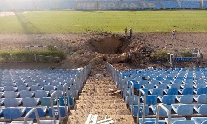 How A football Stadium In Ukraine Turned Into A Giant Cavity After Russian Bombings