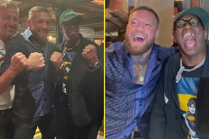 UFC superstar Conor McGregor parties with Arsenal legend Ian Wright at his Dublin pub The Black Forge Inn